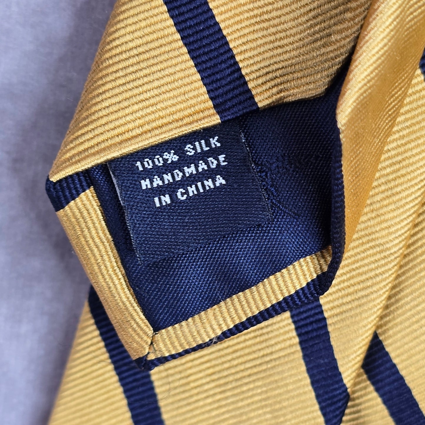 American Living Yellow Blue Stripe Geometric Diagonal 100% Silk Neck Tie NWOT