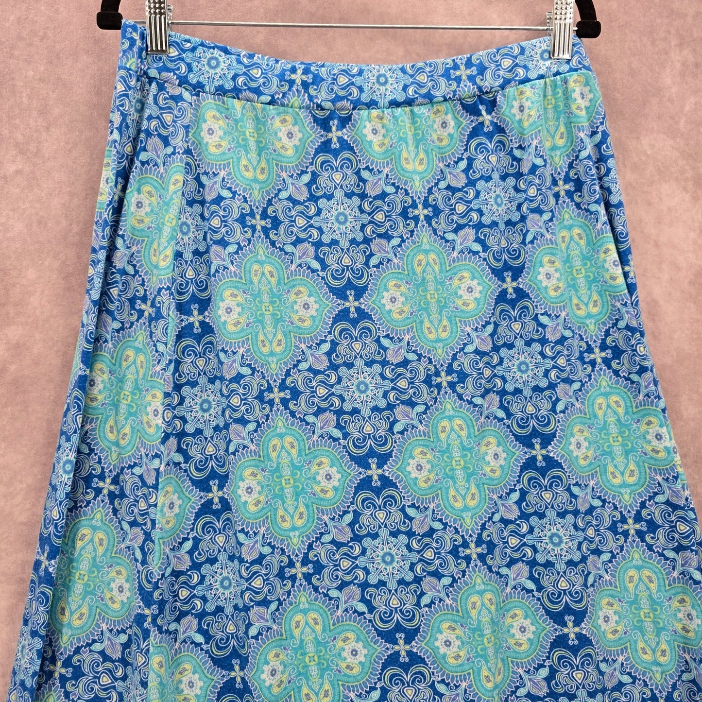 Mix & Co Blue Floral Paisley Boho Maxi Long Stretch Flare Skirt Plus 2X