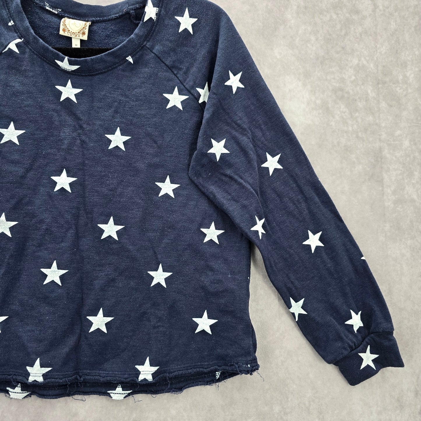 TruSelf Navy Blue Silver Star Long Sleeve Sweater Cotton Cardigan Top Medium