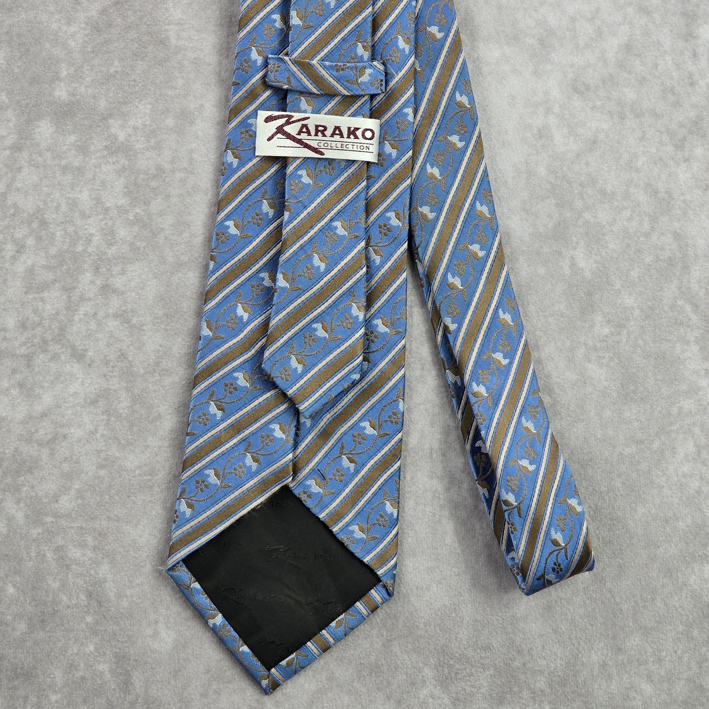 Karako Collection Blue Stripe Floral Executive Geometric Silk Neck Tie Men's