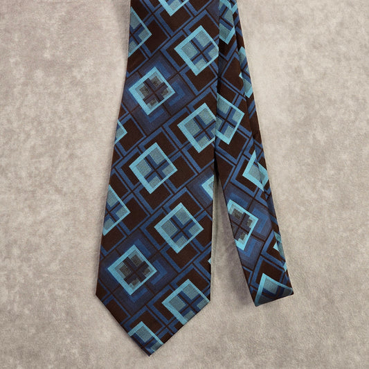 Covington Blue Brown Geometric Square Executive Silk Executive Neck Tie Men's