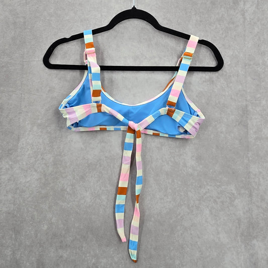 California Waves White Blue Stripes Swimsuit Bikini Padded Swimwear Top Small