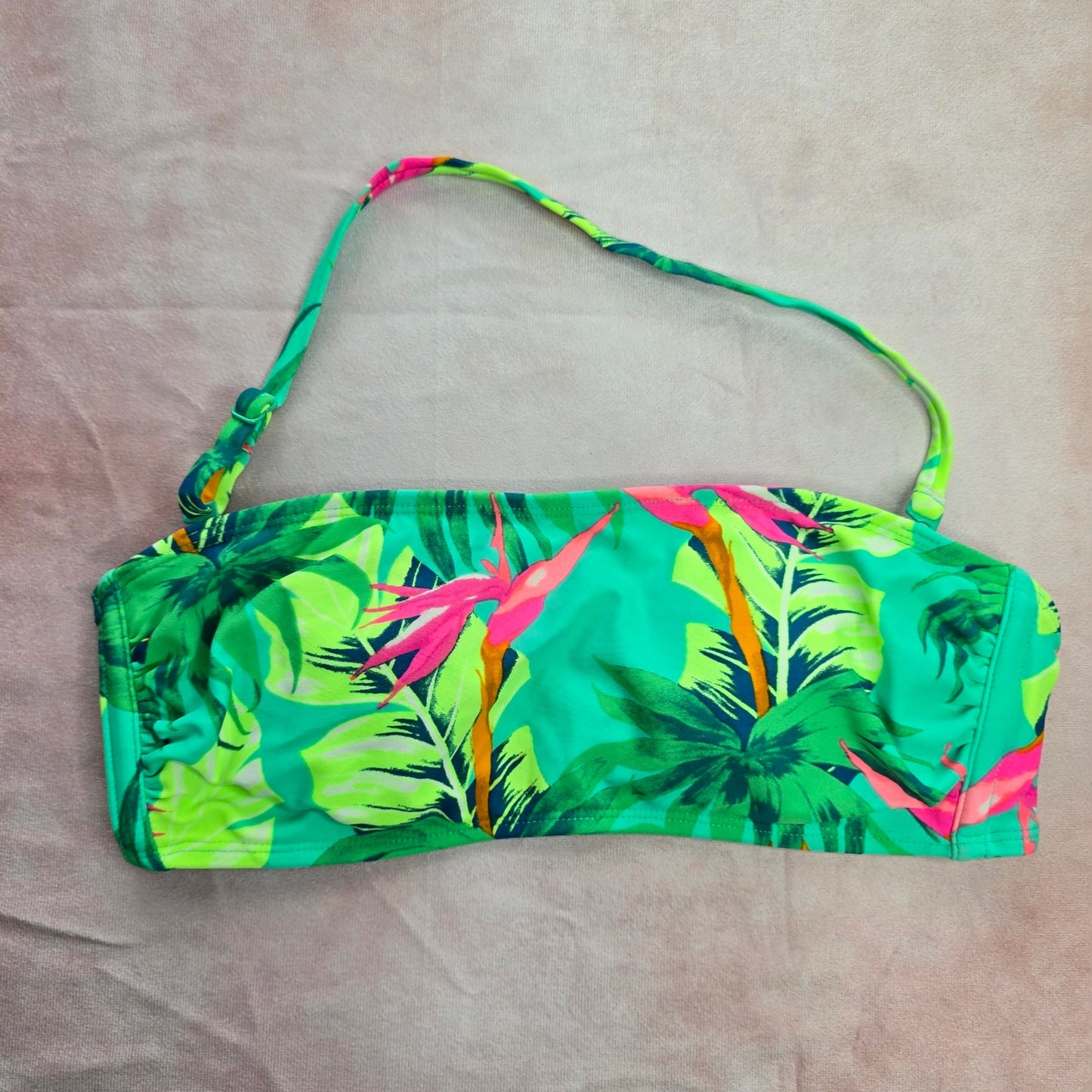 Xhilaration Green Tropical Floral Padded String Hook Bikini Top Swimwear Medium