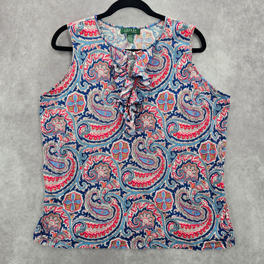 Lauren Ralph Lauren Blue Floral Ruffle Cotton Blouse Top Shirt Plus 2X