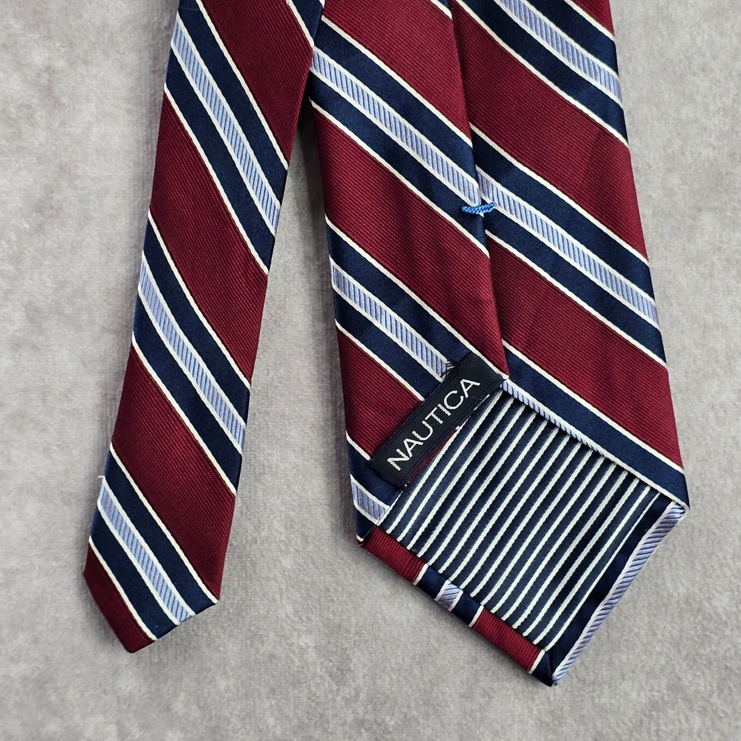 Nautica Red Blue White Striped Repp Executive Geometric Silk Neck Tie Men's
