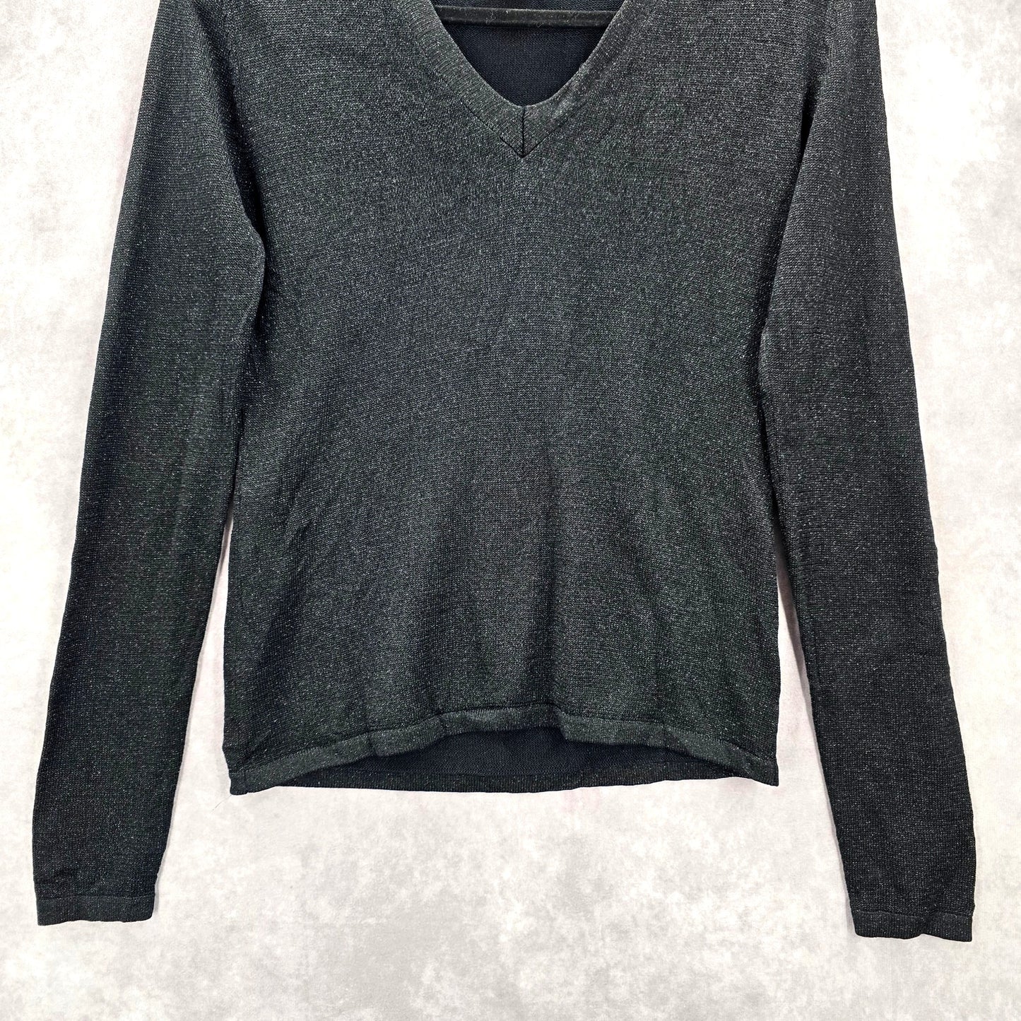 Ann Taylor Black Silver Metallic Long Sleeve Pullover Party Silk Sweater S Small
