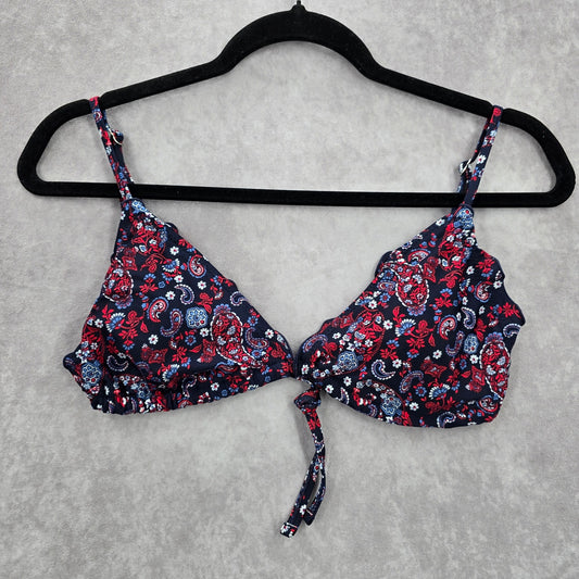 Old Navy Blue Floral Bikini Top Swimwear Swimsuit Padded Ruffle Small