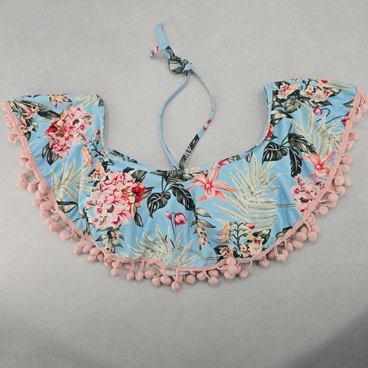 Blue Floral Bra Halter Cold Shoulder Beach Boho Bikini Bralette Swim Top S Small