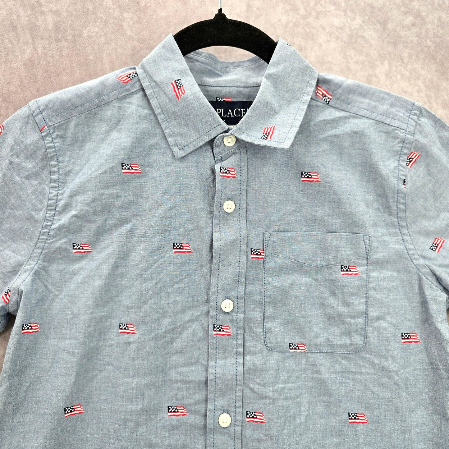 The Children's Place Blue American Flag Patriot Shirt Boys 10/12 Large