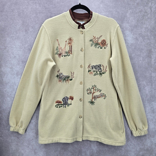 Bon Worth Tan Brown Safari Embroidered Long Sleeve Button Sweater XS