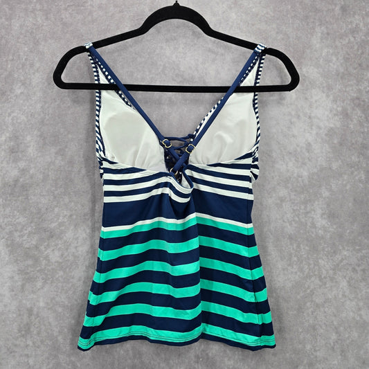 Liz Claiborne Blue Green White Stripe Padded Swimwear Tankini Top S Small