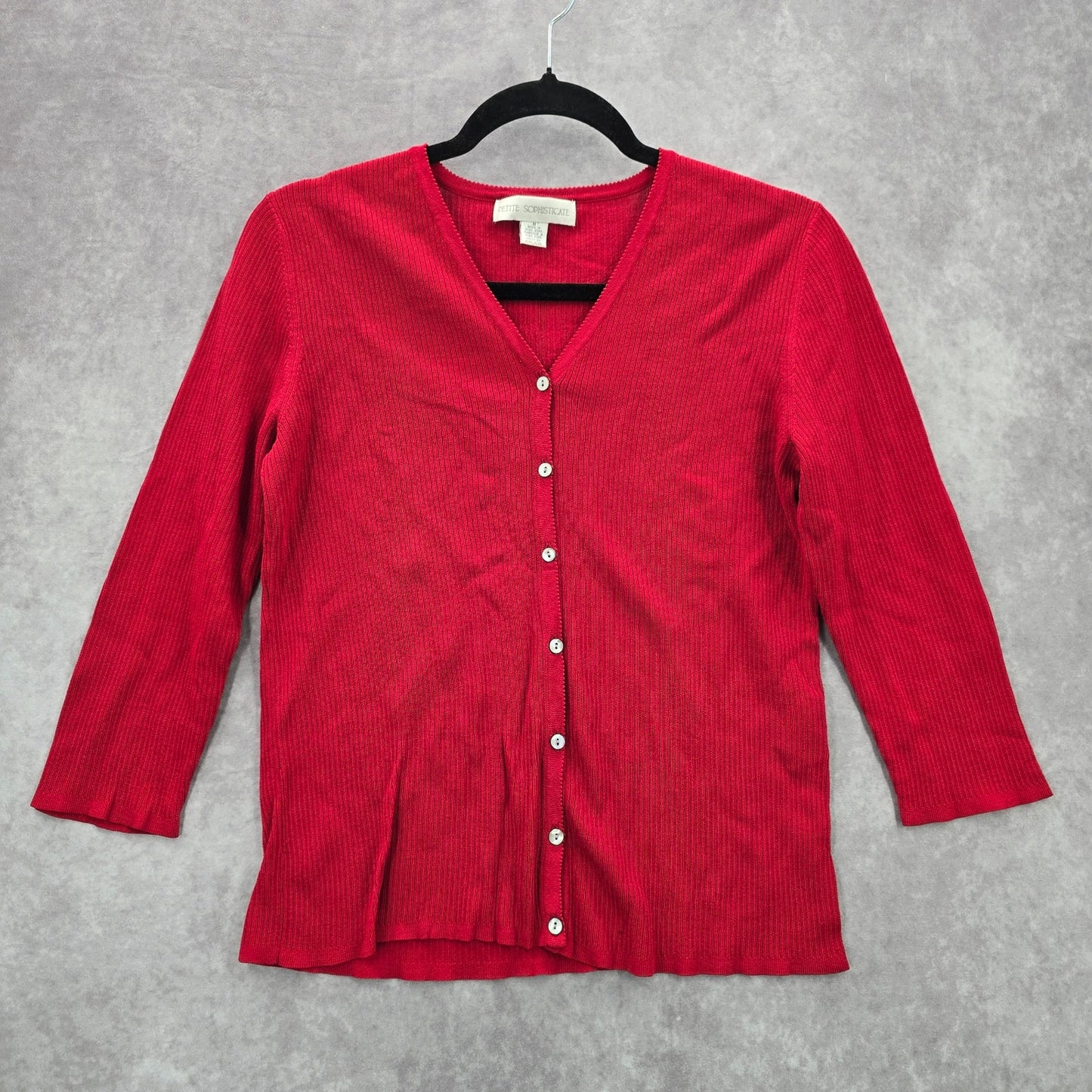 Petite Sophisticate Red Button Ribbed Cardigan Sweater Y2K Top Medium