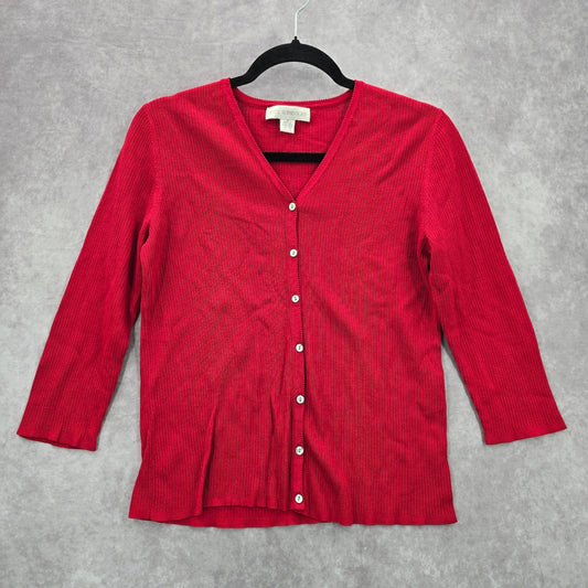 Petite Sophisticate Red Button Ribbed Cardigan Sweater Y2K Top Medium