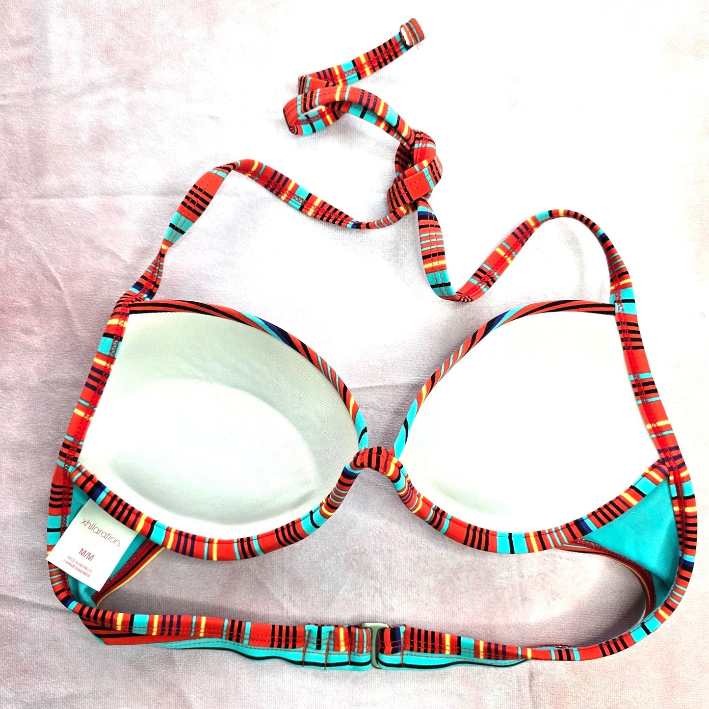 Xhilaration Red Blue Stripe Padded String Hook Wired Bikini Top Swimwear Medium