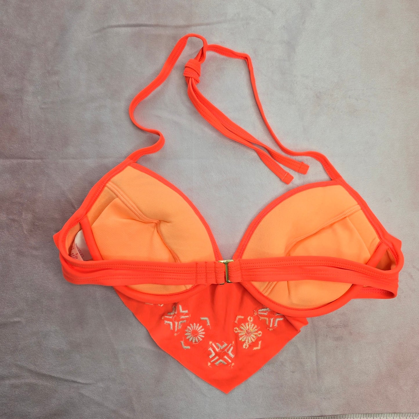 Xhilaration Orange Ruffle Floral String Padded Hook Bikini Top Swimwear Small