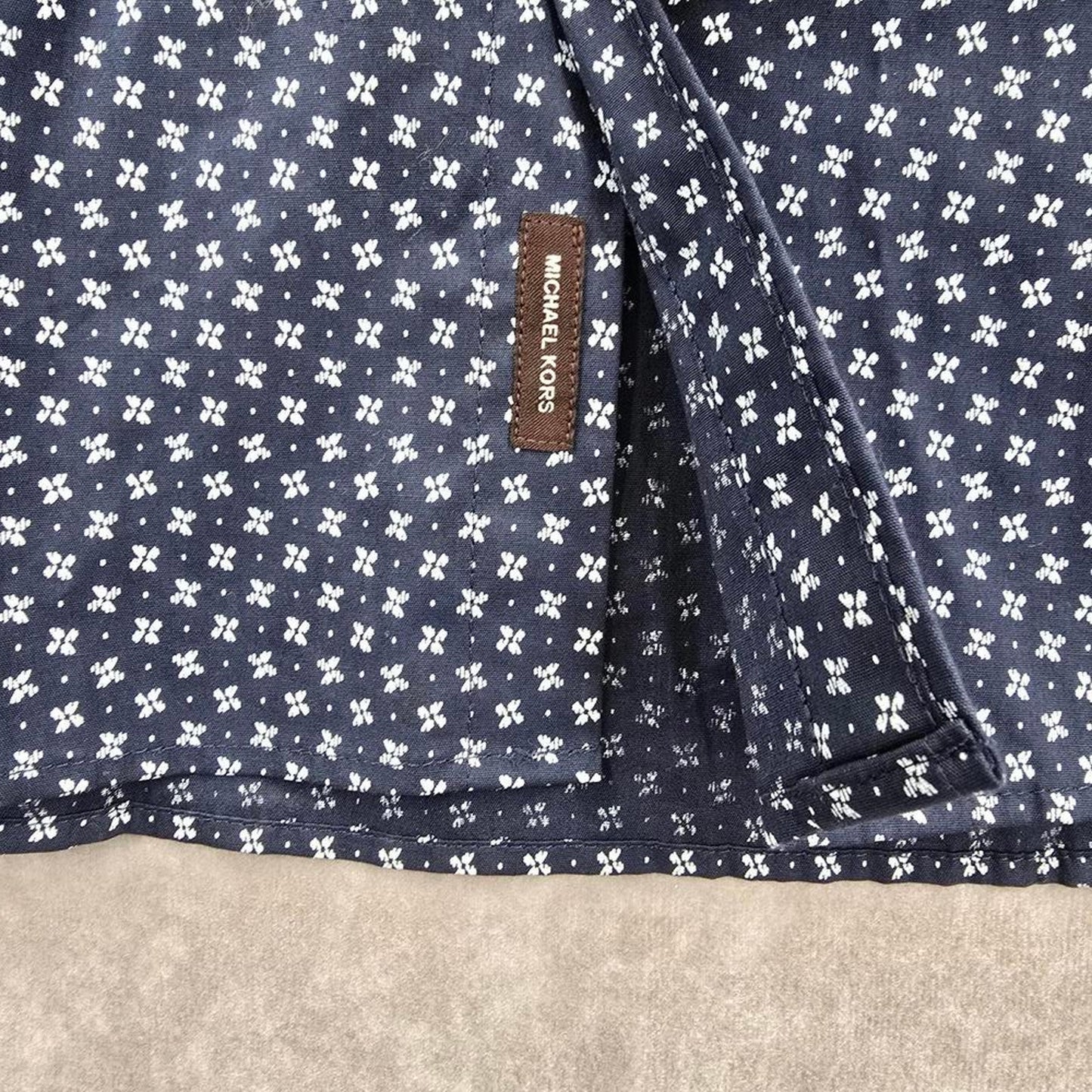 Michael Kors Blue Midnight Button Up Floral Long Sleeve Stretch Slim Fit Mens XL