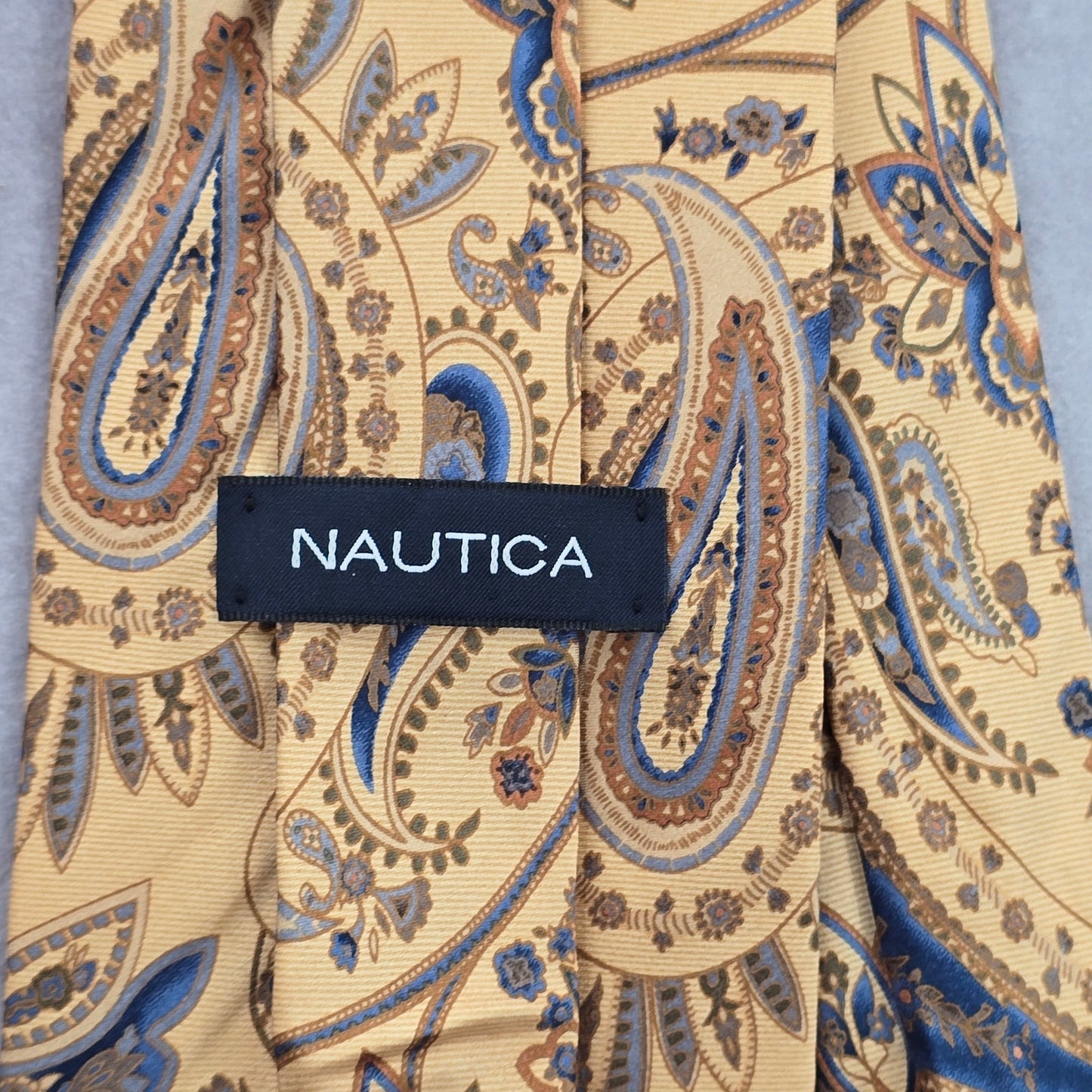 Nautica Gold Blue Gray Floral Paisley Silk Executive Corporate Neck Tie Men's