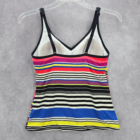 Jag Pink Multi Color Stripe Padded Stretch Swimwear Tankini Tank Top Medium M