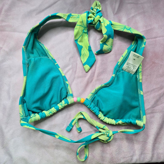 Wild Fable Green Floral Bead Halter String Padded Bikini Top Swimwear XS