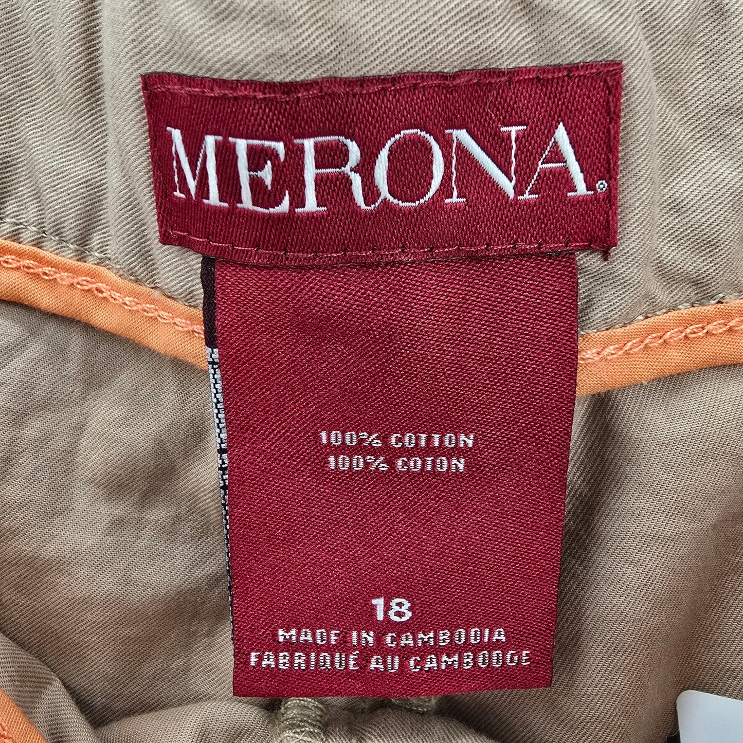 Merona Bermuda Cotton Tan Brown Shorts Pants Green Belt Bottoms 18