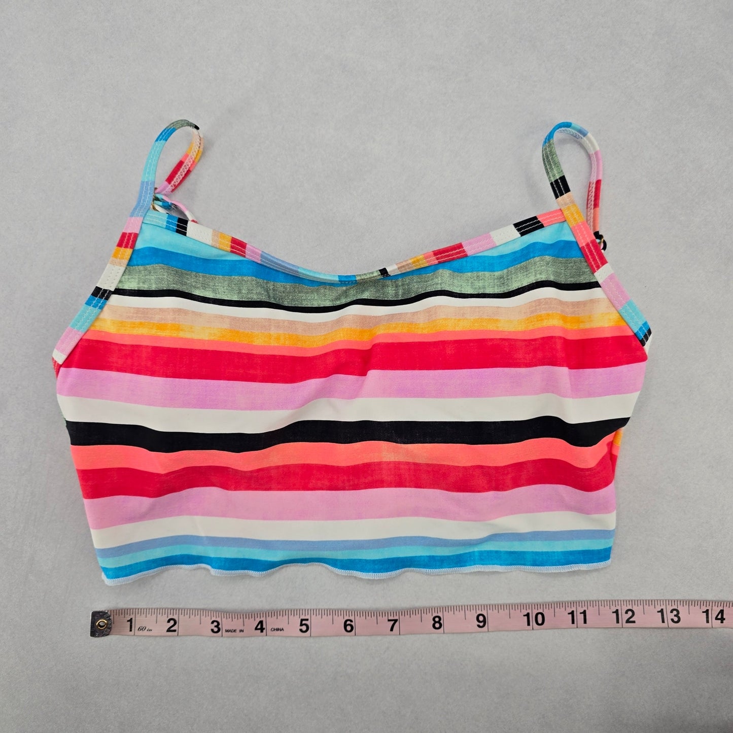 No Boundaries Pink Stripe Crop Sports Bra Bikini Bralette Swim Top S Small