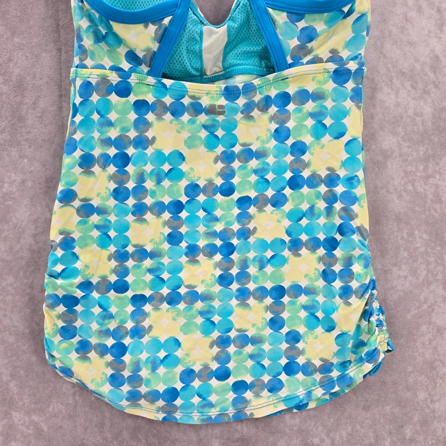 Blue Circle Print Crisscross Scrunch Tie Padded Swimwear Tankini Top Small 6