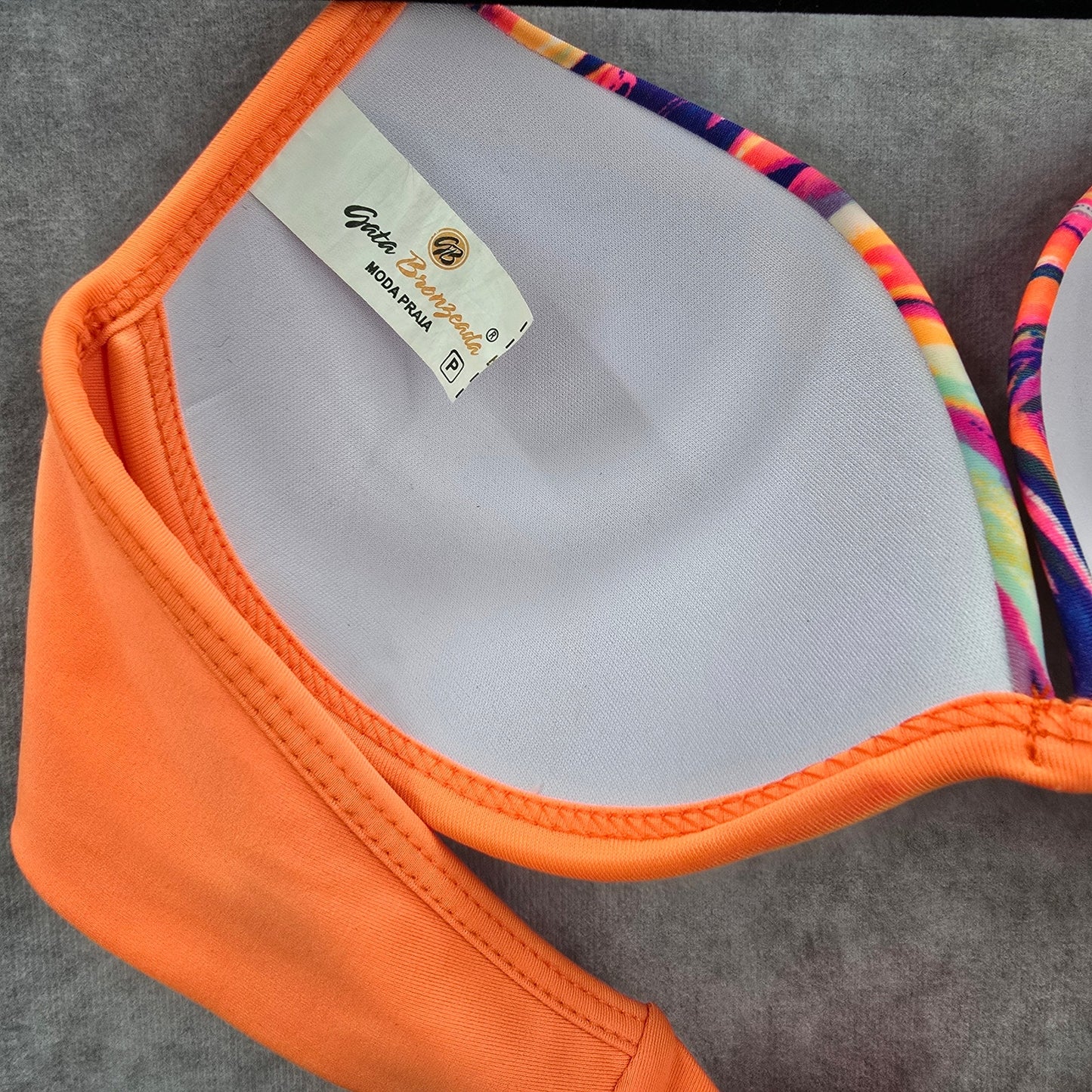 Gata Brenzeada Orange Bikini Top Halter Tie Swimwear Padded Swimsuit Small