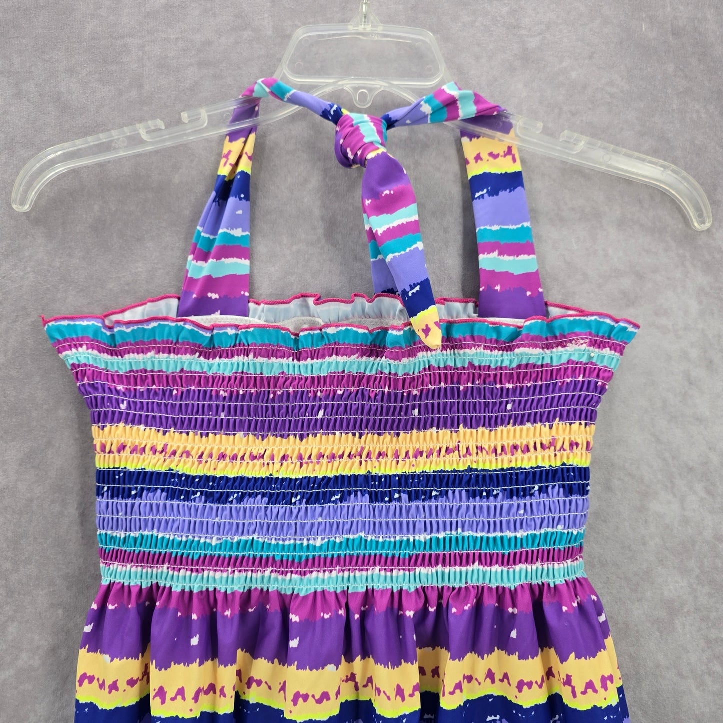 Purple Stripe Smock Halter Padded Swimwear Swimsuit Tankini Tank Top Extra Large