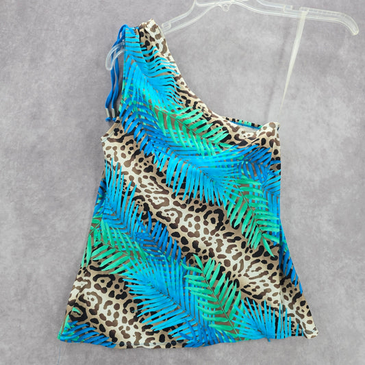New Directions Blue Leaf One Shoulder Padded Swimwear Tankini Top Medium M