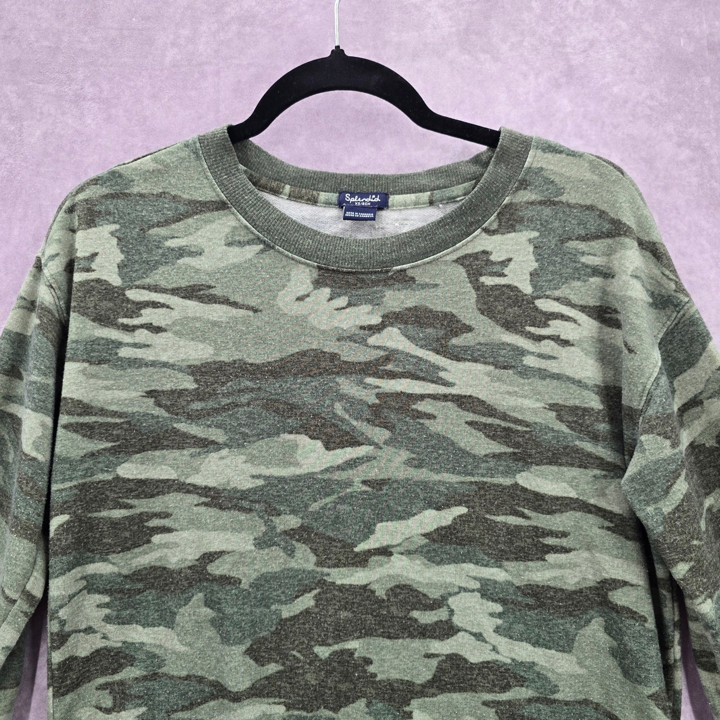 Splendid Green Camo Army Long Sleeve Pullover Crop Sweater Extra Small XS