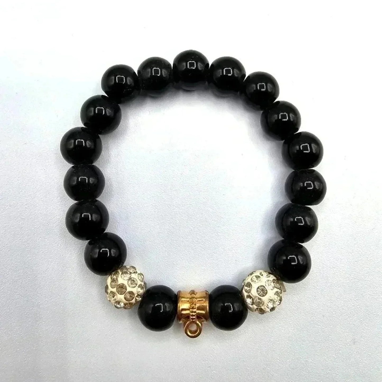 Black Beaded Boho Style Elastic Adjustable Bracelet Rhinestones Fashion Jewelry