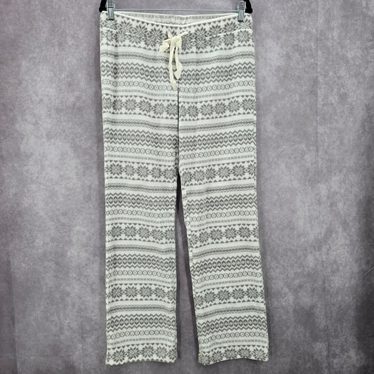 Old Navy White Gray Fleece Snowflake Sleep Pajama Bottoms Pants M Medium