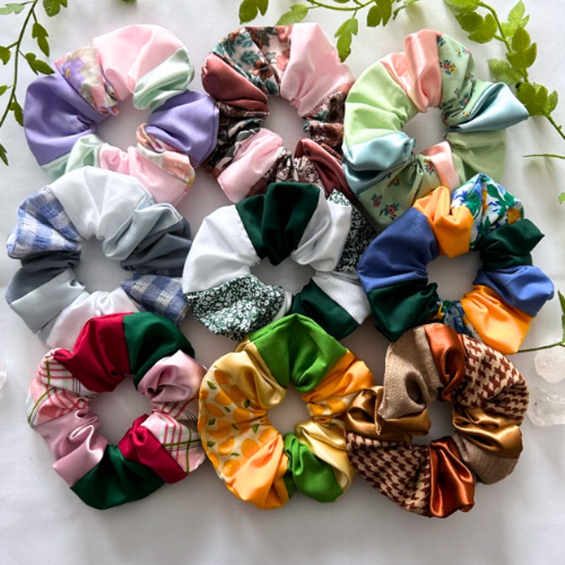 12 Handmade Scrunchies Bundle Mixed Lot Satin Silk Hair Ties Accessories Gift