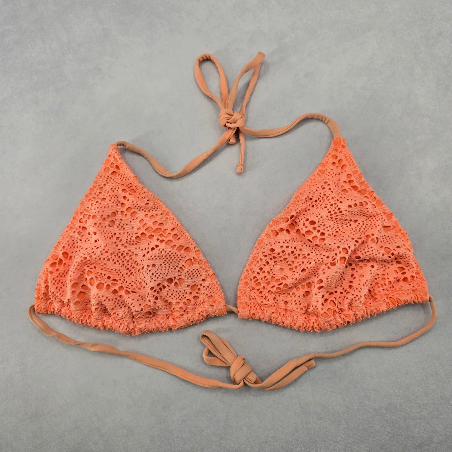 Orange Lace Crochet Eyelet Tie Sports Bra Bikini Bralette Swim Top S Small