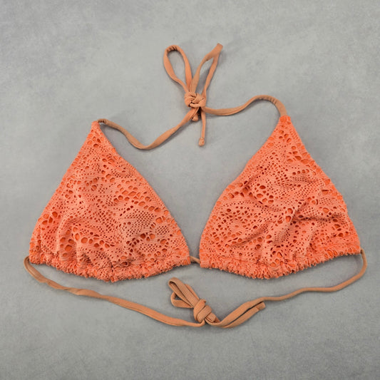 Orange Lace Crochet Eyelet Tie Sports Bra Bikini Bralette Swim Top S Small