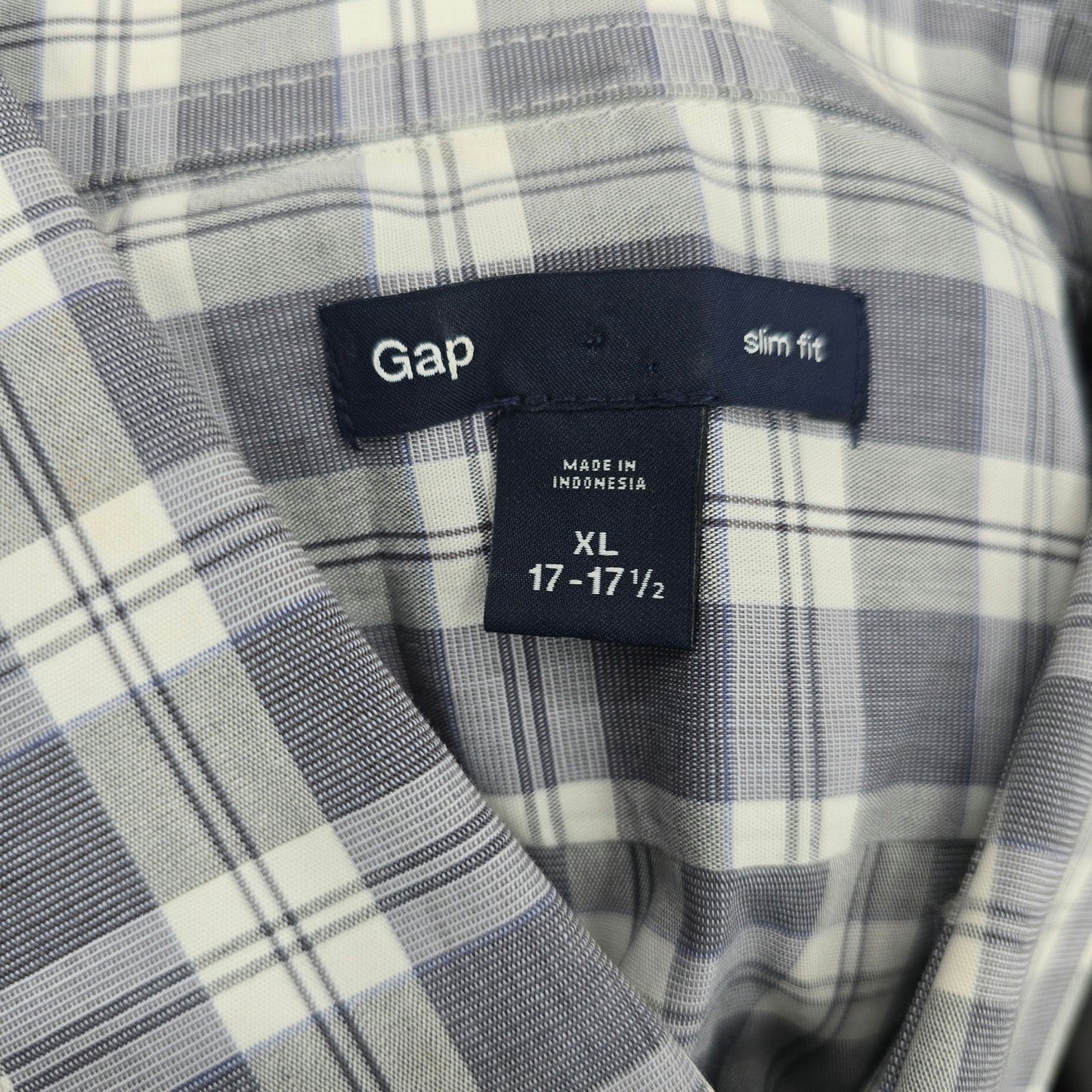 Gap Slim Fit Gray Plaid Long Sleeve Casual Work Mens Button Down Dress Shirt XL