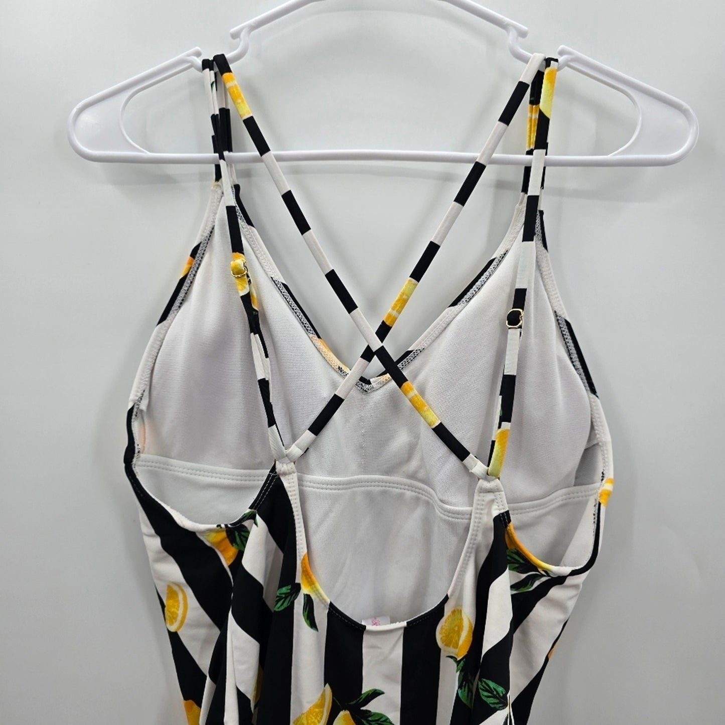 No Boundaries Black Stripe White Lemon One Piece Bathing Suit Swimwear Large