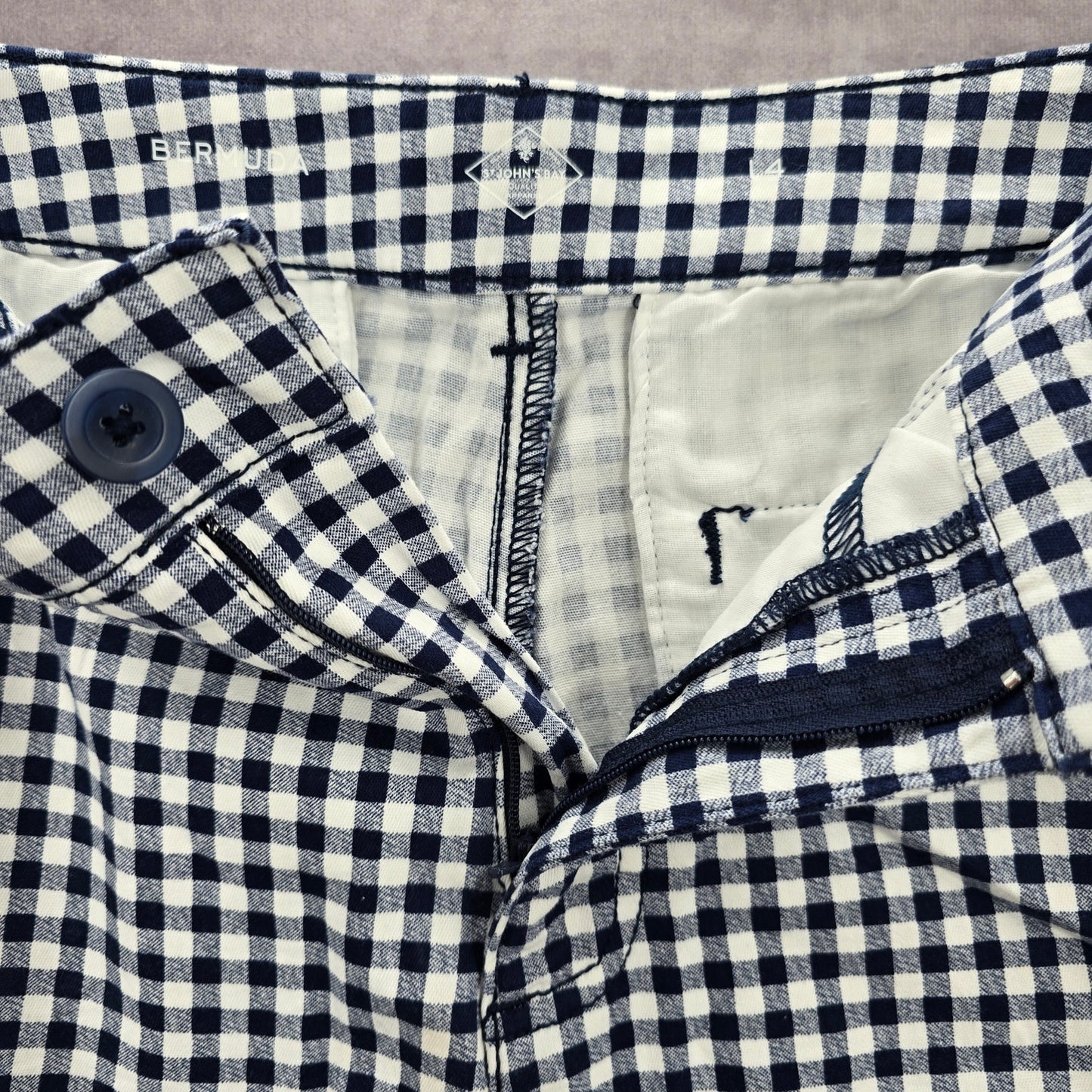 St Johns Bay Blue Plaid Stripe Chino Bermuda Preppy Pants Shorts Cotton 14