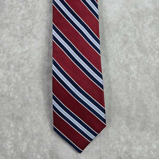 Nautica Red Blue White Striped Repp Executive Geometric Silk Neck Tie Men's