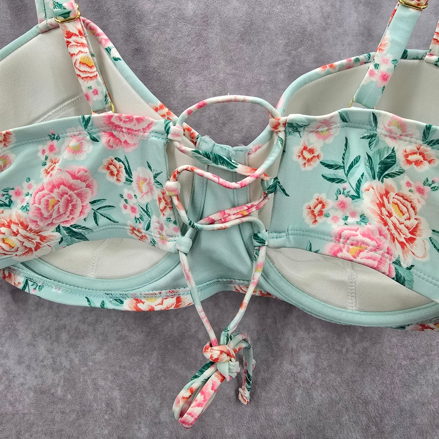 Xhilaration Blue Pink Floral Padded Wired String Bikini Top Swimwear Plus 22W