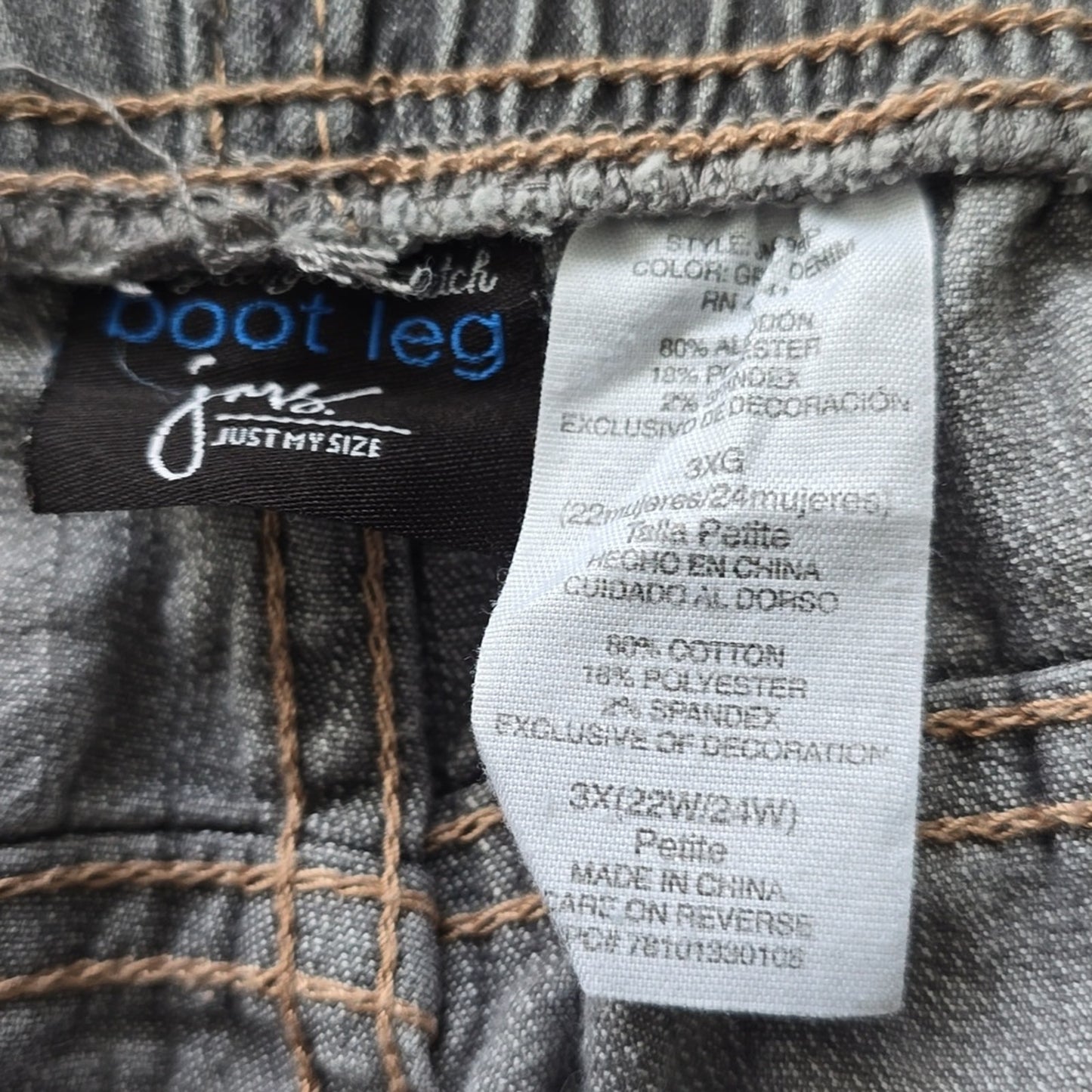 136. Just My Size Gray Elastic Jeans Boot Leg Denim Pants Plus 3X 22W/24W