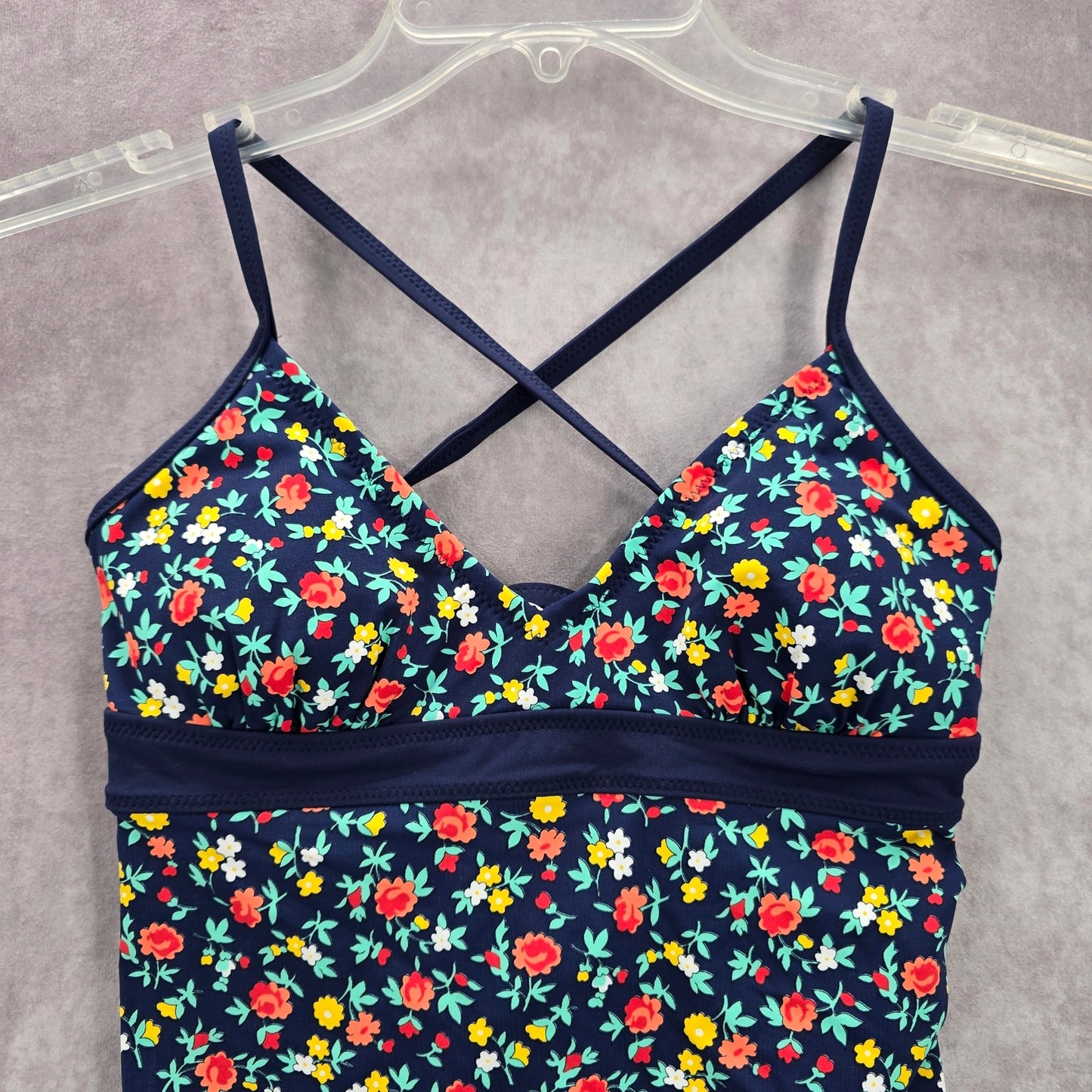 Lands' End Blue Floral Crisscross Tie Padded Swimwear Tankini Tank Top Small 4