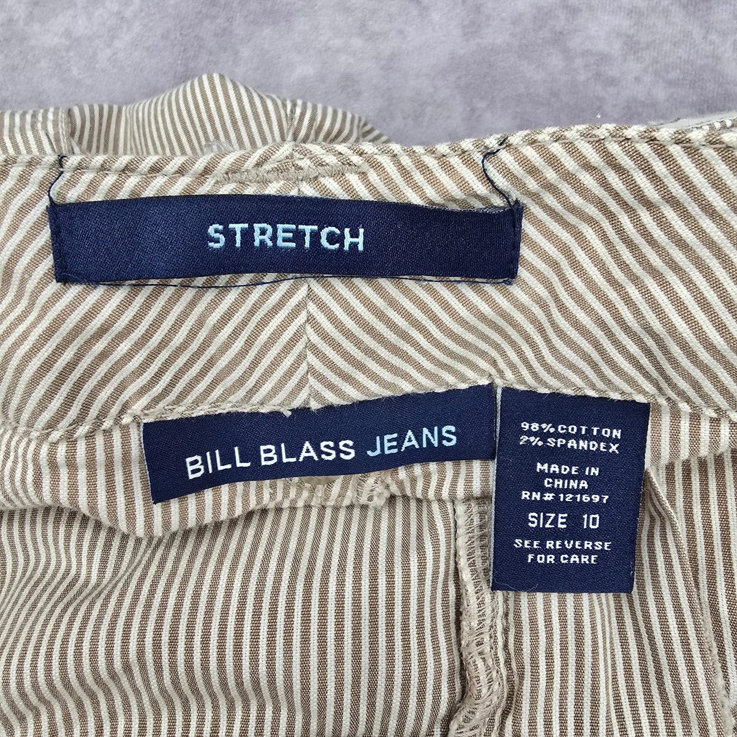 Bill Bass Jeans Bermuda Flat Front Stripe Bottoms Pants Shorts Cotton 10