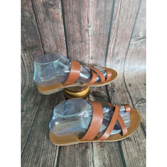 Donnaddi Brown Flat Strap Open Toe Sandals 8.5