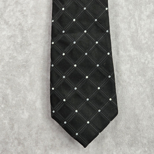 Nautica Black Silver Gray Stripe Geometric Diamond 100% Silk Mens Neck Tie NWOT