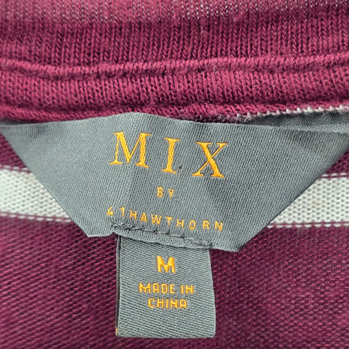 41 Hawthorn Burgundy White Stripe Long Sleeve Classic Blouse Top Medium