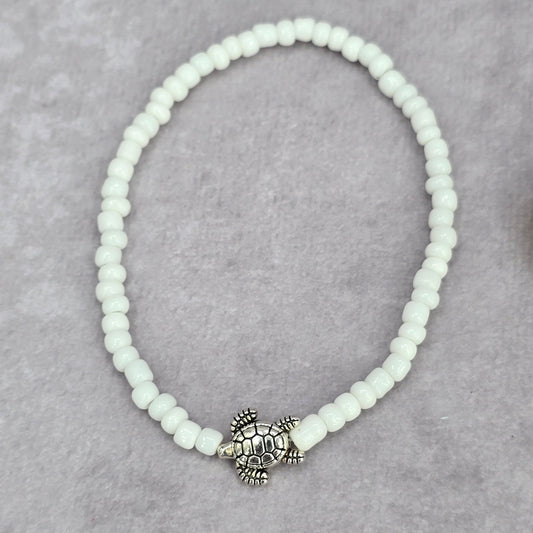 Shell Turtle White Blue Bead Stack String Stretch Bracelet Fashion Jewelry