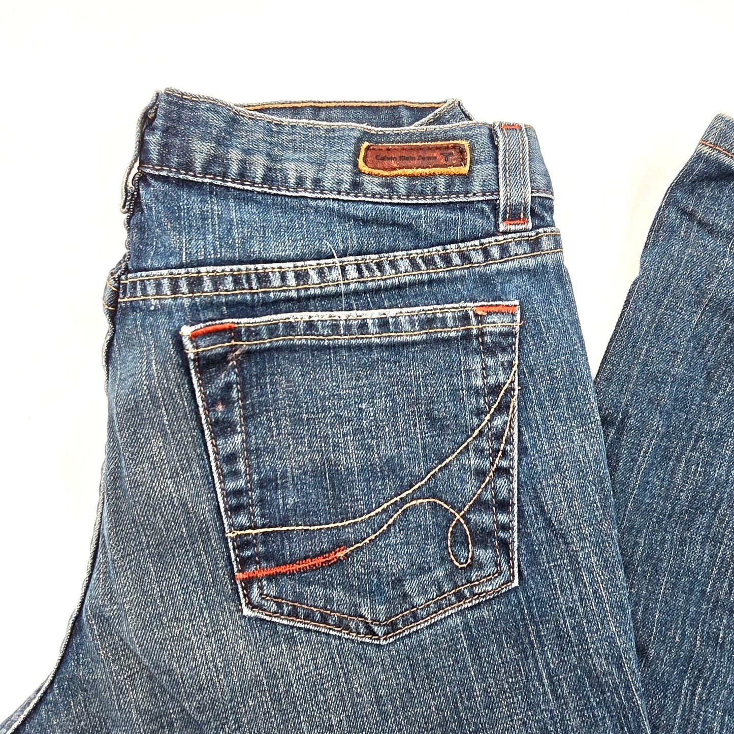 Calvin Klein Blue Floral Low Rise Flare Denim Jeans Pants Bottom S Small 4