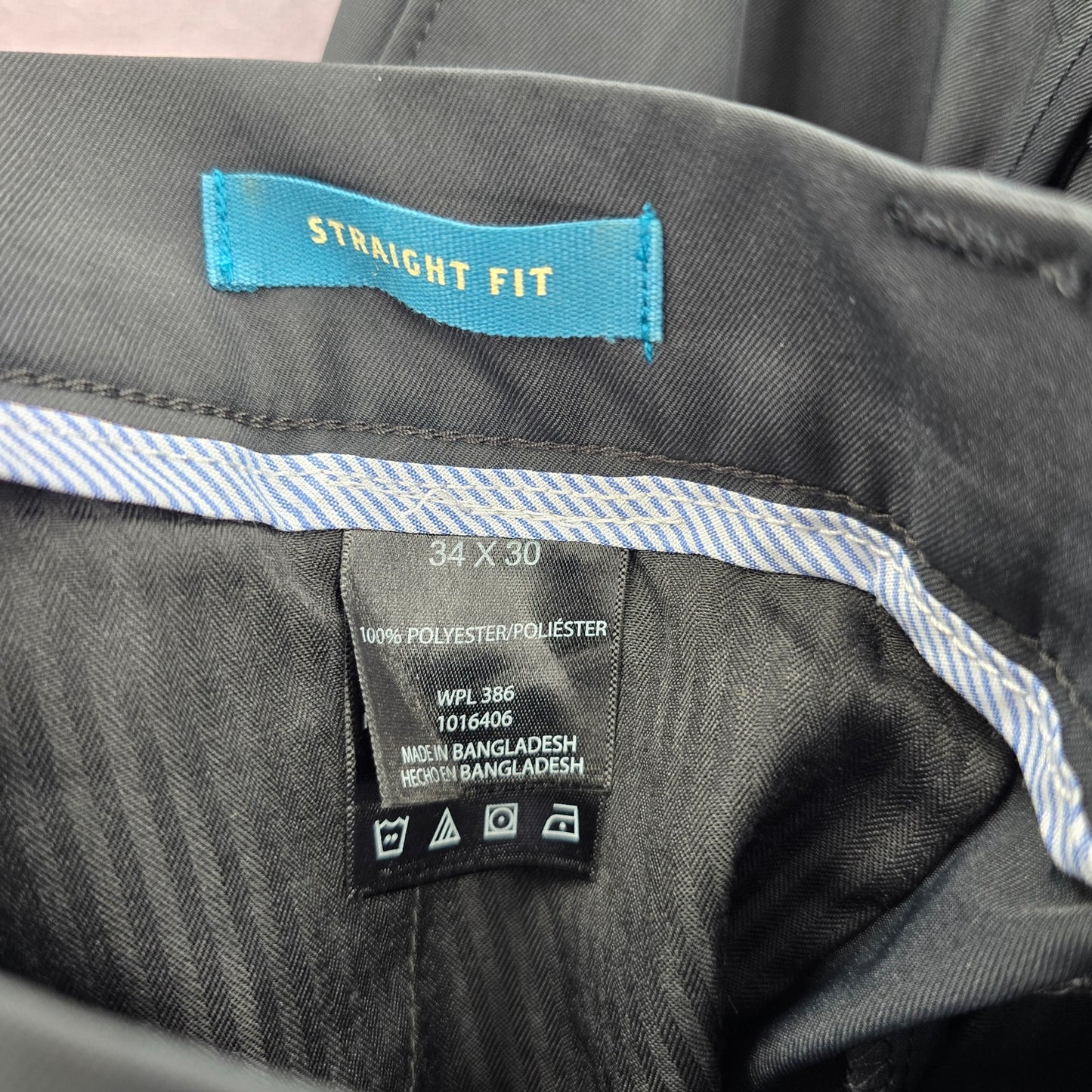 Haggar Black Performance Microfiber Slacks Dress Pant Plain Straight Fit 34Wx30L