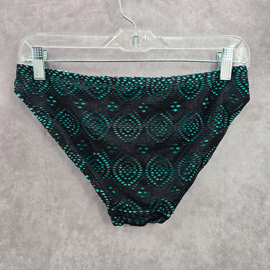 No Boundaries Black Green Eyelet Bikini Cheeky Bottom Swimwear Medium